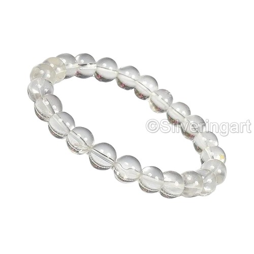 WOMENS BEADS BRACELET NATURAL CRYSTAL QUARTZ ELASTIC BAND GIFT MENS BRACELET - Picture 3 of 4