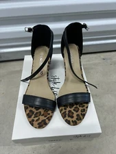 Wells Leopard black Open Toe Ankle Strap Heels Sz 8 USA