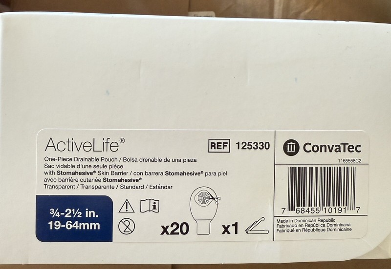 Convatec ActiveLife  Ostomy Pouch Drainable 19 to 64 mm 1pc System 125330 20 Ct