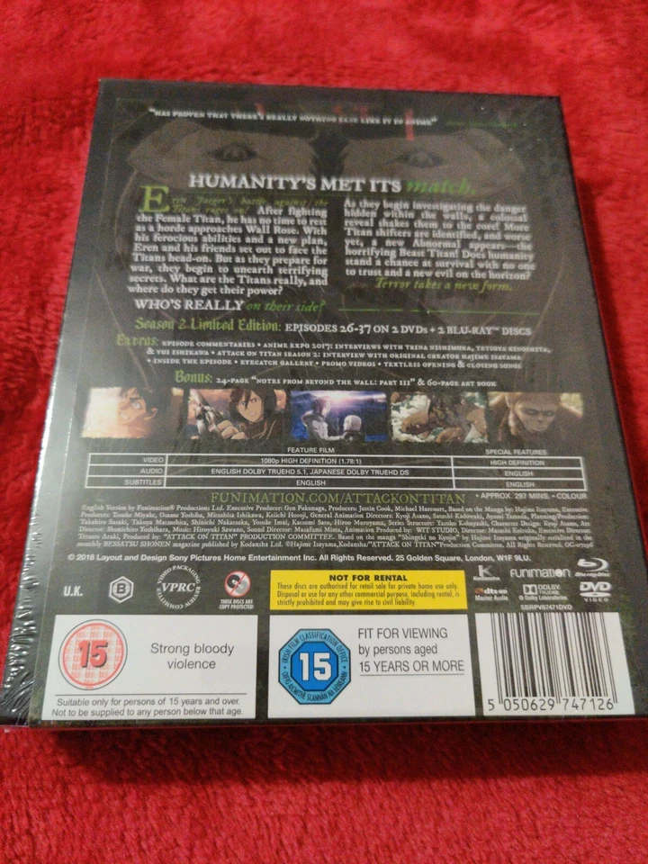 ATTACK ON TITAN SEASON 2 BLU RAY NEW SEALED LIMITED COLLECTORS EDITION - Image 2 of 4