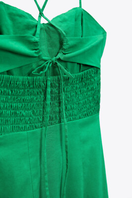 NWT Zara Women Linen Blend Strappy Corset Midi Slit Dress Green Sz XS  3552/381 | eBay