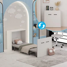 Murphy Bed Cabinet Bed 4 Folded Bed with Cushion for Office 75"x29" Space-Saving