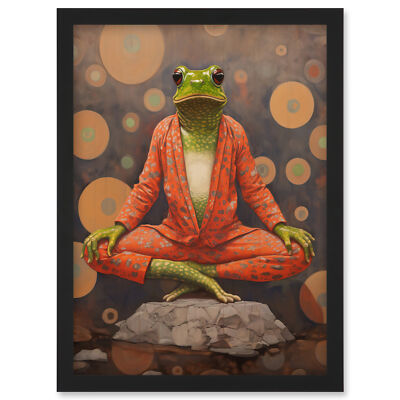 Der erleuchtete Frosch Meditation Yogi Yoga Achtsamkeit gerahmter Wandkunstdruck A4