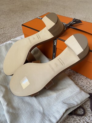 NIB HERMES OASIS BROWN CARAMEL GOLD SHOES SANDALS SLIPPERS