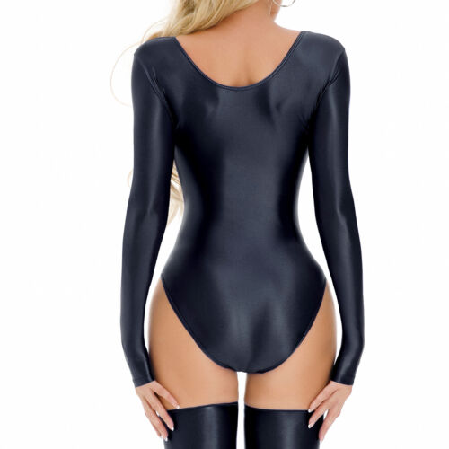 Women Jumpsuit Oil Bodysuit Yoga Rompers Solid Color Bodystocking Long Sleeves - Picture 53 of 126