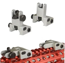 Adjustable Flip Up Front & Rear Iron Sight for Top Rail,Aluminum Anodized Silver