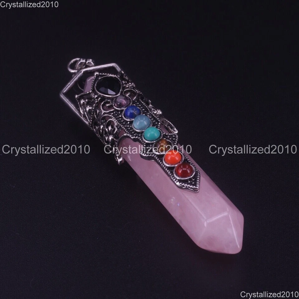 Perline con ciondolo esagonale con 7 pietre preziose naturali, scettro, in... - Immagine 4 di 4