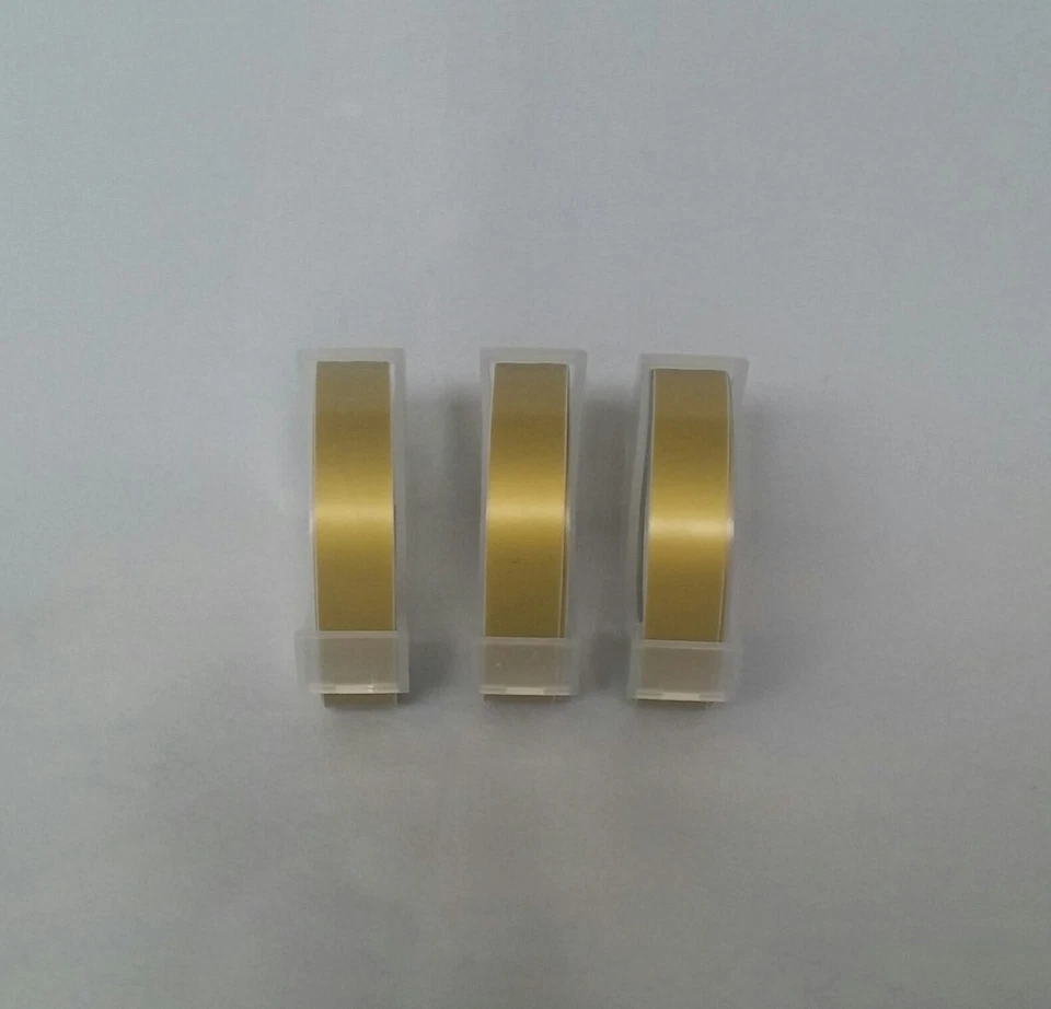 Dymo Compatible 9mm Embossing Tape (Gold)(3 Rolls) (3 metres per roll)