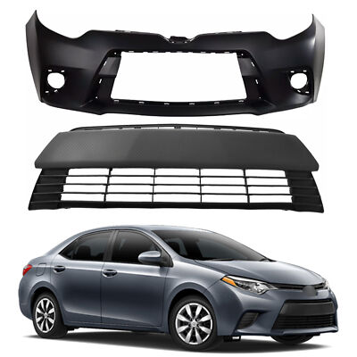 For 2014-2016 Toyota Corolla L LE CE Front Bumper Cover Lower Grille Grill Set