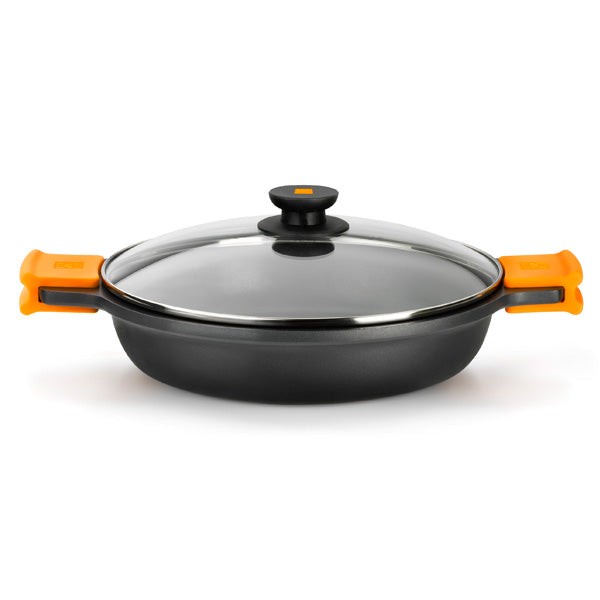 Bra Efficient | Niedriger Kochtopf Mit Glasdeckel Und Abnehmbaren Silikongriffen-image