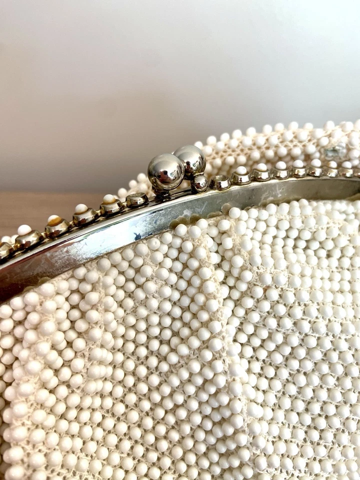 复古 50 年代 Cordé 鸡尾酒钱包 晚装手提包 象牙色 Flapper 艺术装饰 — 第 3/4 张图片