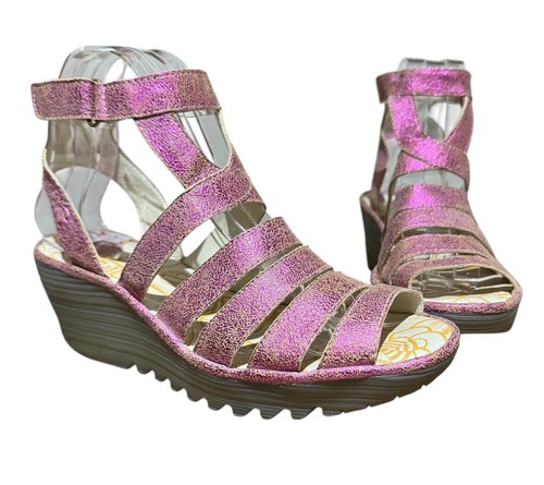 Fly London Sandals Women’s US 10-10.5 Size 41 Pink Metallic Roman