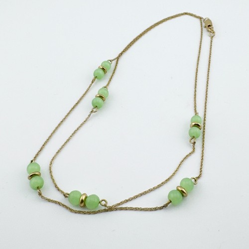 Green Beaded Gold Tone Necklace Women One Size Layered Minimalist