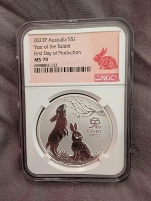 Silbermünze Australian Lunar Year Of The Rabbit 2023 NGC MS70 Bunny Label