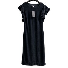 Tommy Hilfiger Black Textured Flutter Sleeve Sheath Dress Size 2 NWT MSRP $99
