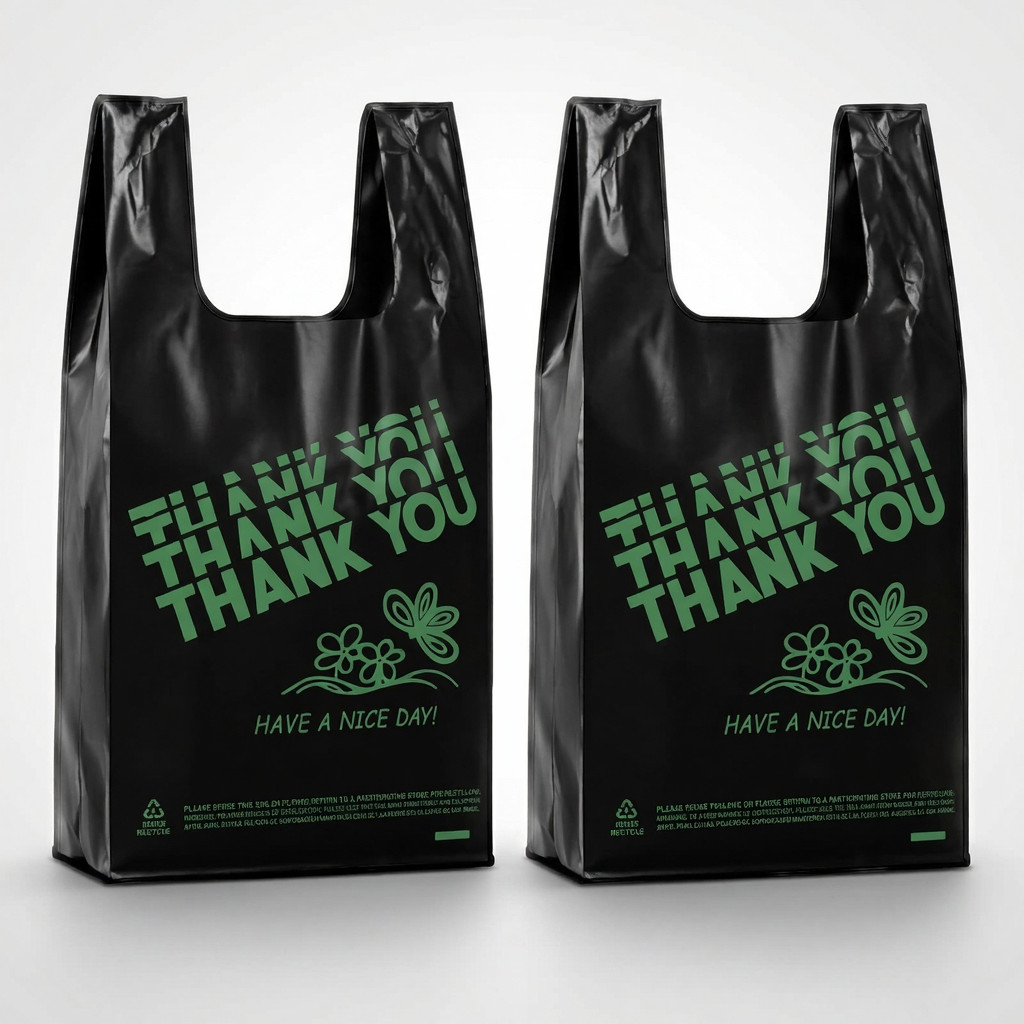 500 Black Plastic T-Shirt Bags Grocery Shopping Thank You Bags Retail Takeout