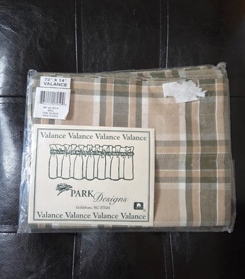 Park Designs BASIL Green White Beige Plaid Valance Curtain 72x14 NEW OLD STOCK