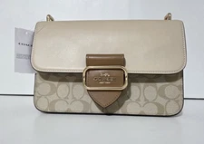 COACH Signature Blocked Morgan Sholder Bag Large Light Khaki Multi NWT 