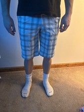 Nike Golf Tour Performance White and Gray Plaid Shorts Youth Size L