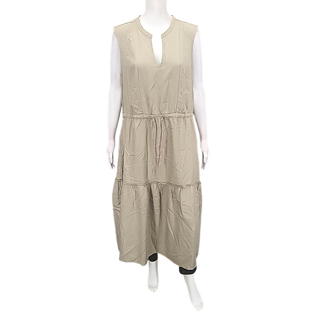 Lands End Women's Tan Sleeveless Lyocell Tiered Midi Dress Pockets Size  X-Large | eBay