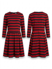 GAP Red Black Striped Fit & Flare Dress Size UK 10 Cotton Long Sleeve