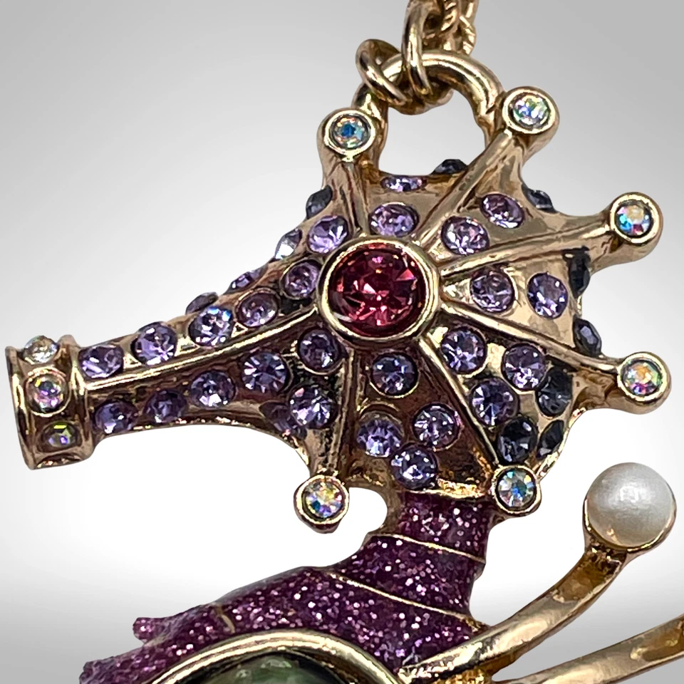 Collar Betsey Johnson Caballito de Mar Declaración Sirena Océano Cabujón Estrás Foto 4 de 4