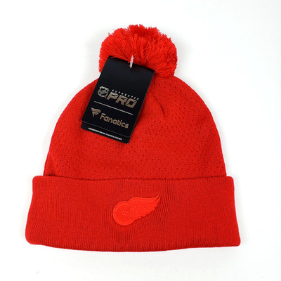 Fanatics Authentic Pro Road NHL Detroit Red Wings Womens OS Red Cuff Pom Beanie