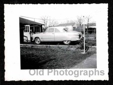 Car 1951 Ford Victoria 2 Door Sedan Hubcaps Driveway Oldvintage Photo- J206