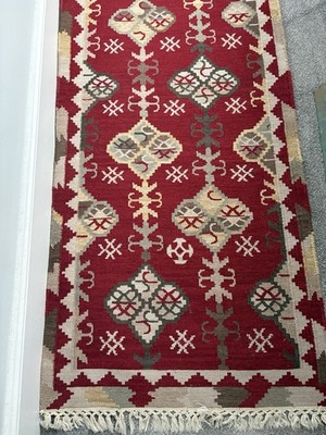 Indian Kilim Rug 9x2 1/2 Rectangle Flat Weave Carpet Wool Red