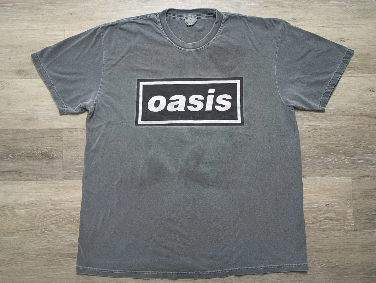 OASIS vtg T Shirt box logo faded Gray 90s Y2K Brit pop rock band