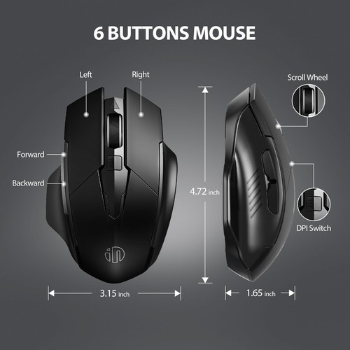 INPHIC Wireless Mouse Rechargeable, 700mAh, with USB Receiver, 6 Buttons, Erg... - Picture 5 of 8