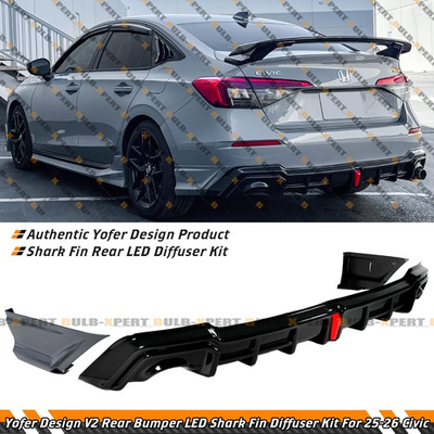 #ad For 2025 26 Honda Civic Sedan Yofer Urban Gray LED Rear Diffuser Corner Spats $215.99
