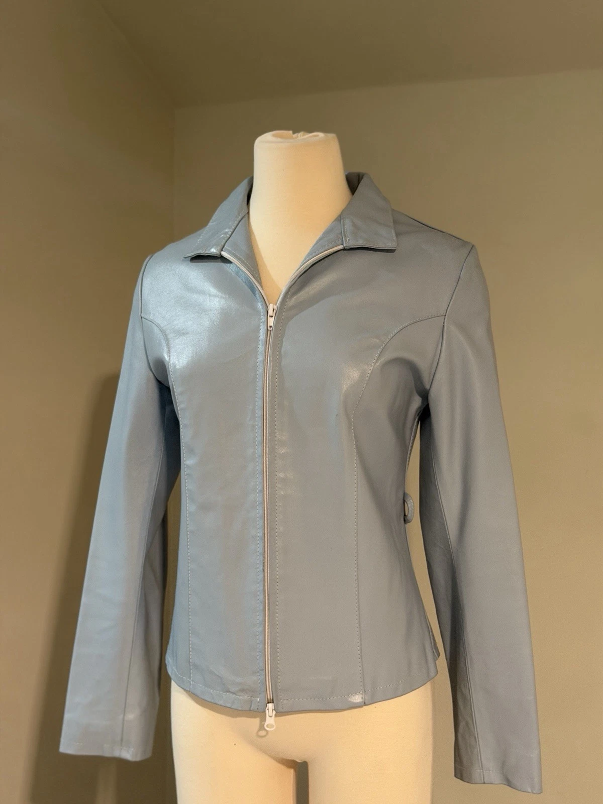 Vera Pelle Jacket S Cuoieria Fiorentina Firenze Leather Italy Blue Double Zipper