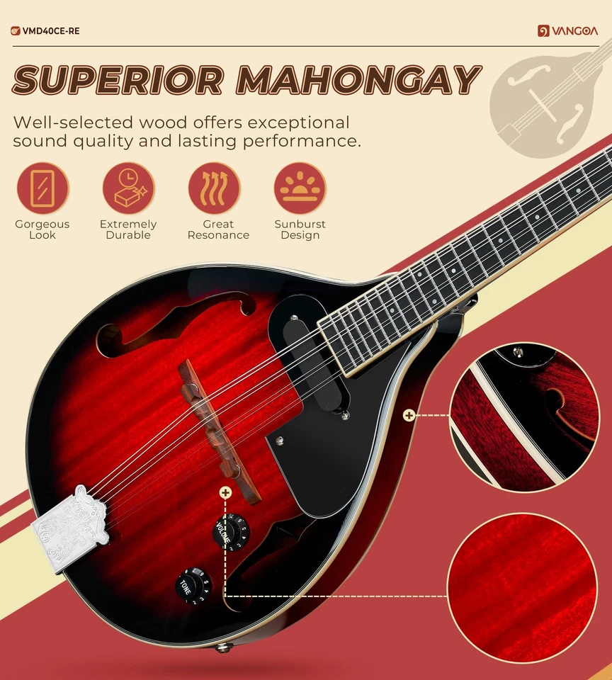 Mandolina Instrumento Musical Estilo A Acústico Eléctrico, 8 Cuerdas Caoba para... Foto 2 de 4