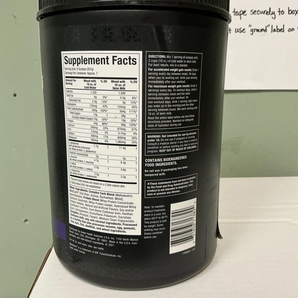 100 % Mass Gainer™, batido de vainilla, 5,15 libras (2,33 kg) Foto 2 de 4