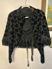 Beaded Antique Victorian Capelet French Black Silk velvet Shoulder Cape Textile
