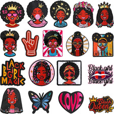 18Pcs Black Girl Magic Iron on Patches, Afro Girl Sew on Embroidered Applique Pa