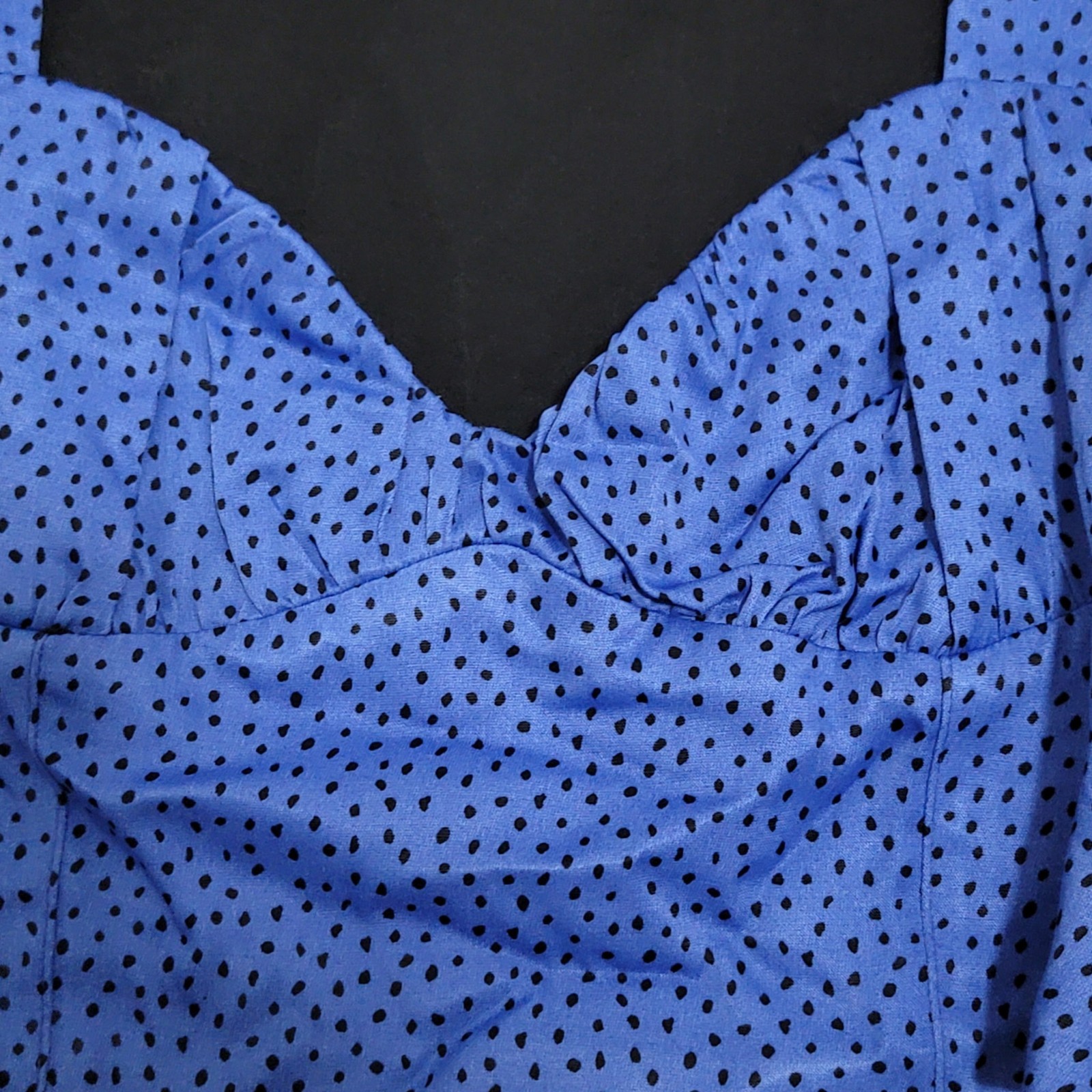Zara Blue And Black Satin Polka Dot Crop Top Medium Contemporary Modern Urban image 2