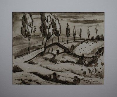 Französische Landschaft. Original Tusche & Waschung vom denkmalgeschützten Künstler Gaston Ventrillon, 1927
