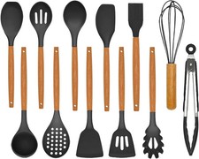 Kitchen Utensils Set - 12 Pcs Silicone Cooking Utensils Set with Wooden Handle -