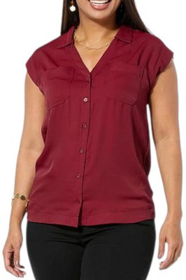 DG2 by Diane Gilman CDC Sleeveless Button Down Top Cabernet