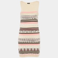 Chanel Pink Striped Knit Lace Trim Mini Dress S