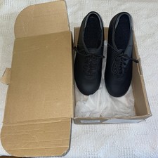 Linodes Tap Dance Shoes Womens Size 5.5 M Black Leather Steel Taps Lace Up NWB