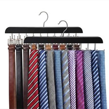 2 Pack Tie Rack and Belt Hanger 40 Hooks 360 Swivel Foldable Wooden Closet Ro...