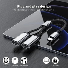 2 IN 1 USB-C Type-C Splitter to Dual Type USB-C Headphones Jack Audio Adapter