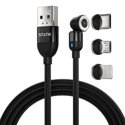 3FT Magnetic Charging Cable 3-in-1 USB-C Micro USB Adapter