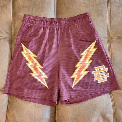 Eric Emanuel Lightning Bolt Mesh Shorts Maroon Orange White Size Large