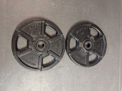 2x Weider Vintage 10 Lb Barbell Weight Plates Standard 1'' Hole 20 Lbs total