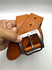 Ralph Lauren Brown Leather Embossed Western Belt RLL Brass Buckle Large 34"