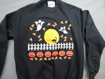 1991 Vintage Halloween Sweatshirt Pegi Goff Black Ghost Cat Moon Cracker Barrel
